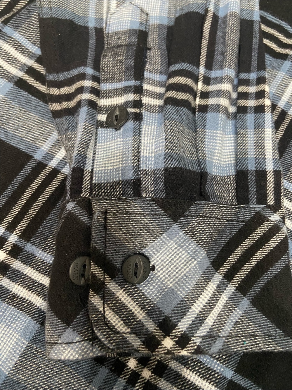 KARL KANI Mens Flannel Plaid Button Up Shirt Blue Black White 4X Outdoors - Picture 10 of 17